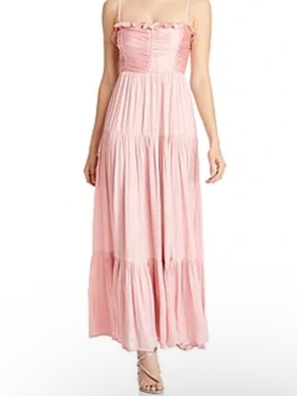 Aqua pink ruffle satin maxi dress